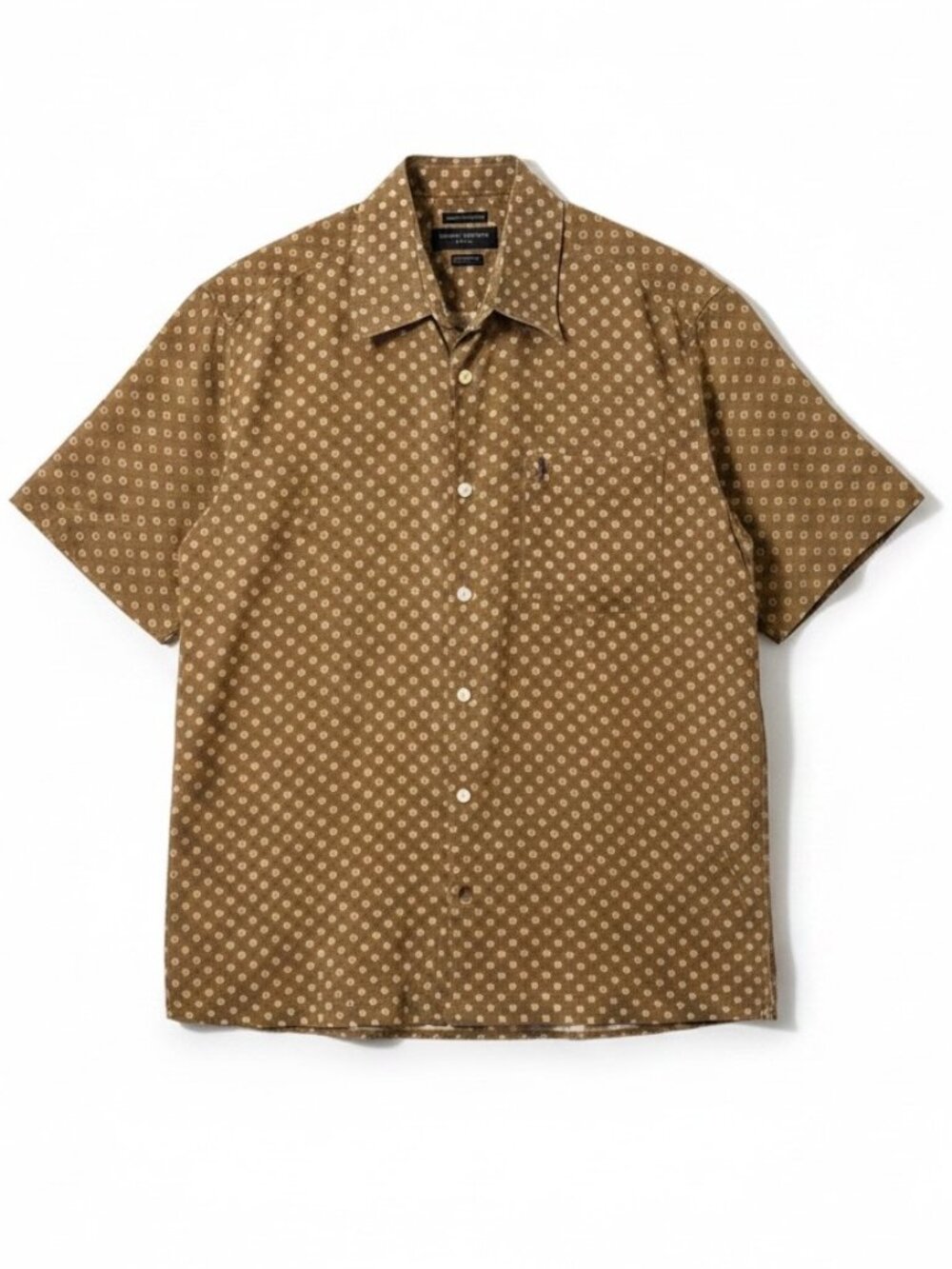 Burnt Umber Men’s 100% European Linen Shirt Brown Floral Summer Large